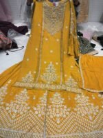Heavy Embroidery Yellow Work Sharara Suit With Dupatta