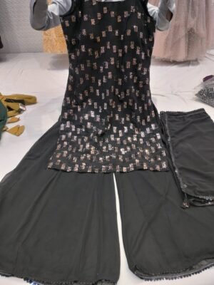 Black Cut Sleeve Sharara Suit