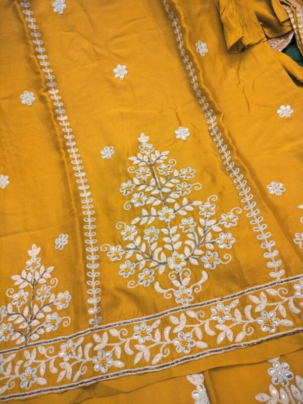 Heavy Embroidery Yellow Work Sharara Suit With Dupatta